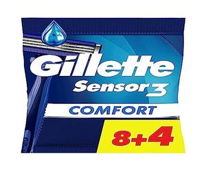 Gillette Sensor3 Comfort, Rasoi usa e getta da uomo, con nastro lubrificante, confezione da 8+4
