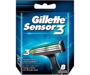 Gillette Sensor3, Confezione da 8 Lamette da Barba di Ricambio da 3 Lame, con Testina Snodabile, Rivestimento in Cromo per Lame che Durano a Lungo