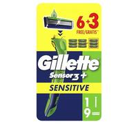 Gillette Sensor3 Rasoio da Uomo Usa e Getta Sensitive, 1 Manico e 9 Lamette | Rasoio Da Uomo Con Testina Oscillante A 40° E 3 Lame Delicate Sulla Pelle