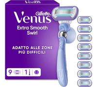 Gillette Venus Extra Smooth Swirl Rasoio Donna Con 9 Lamette Di Ricambio, Manico Flexiball Riutilizzabile E Gancio Per Doccia