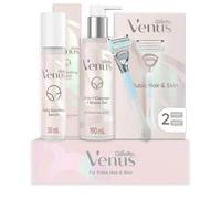 Gillette Venus For Pubic Hair And Skin Womens Shaving Kit, 1 Venus Handle, 2 Razor Blade Refills, 2 in 1 Cleanser And Shave Gel For Women 190mL, Daily Soothing Serum For Intimate Grooming 50mL