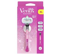 Gillette Venus Party Edition - Rasoio da donna per pelli sensibili con un tocco di aloe vera per una rasatura senza irritazioni, include 3 lame di ricambio, manipolo e supporto per doccia, rosa