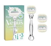 Gillette Venus Pro Comfortglide Sensitive - Rasoio da donna a umido con un tocco di aloe vera, include 3 lame di ricambio, manico in metallo resistente e supporto doccia, argento