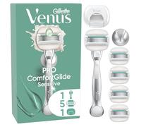Gillette Venus Pro ComfortGlide Sensitive Rasoio Da Donna Con Un Tocco Di Aloe, 5 Lamette Di Ricambio, Manico In Metallo Riutilizzabile, Gancio Per Doccia E Copertura Da Viaggio Pezzi