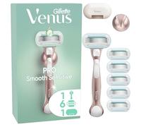 Gillette Venus Pro Smooth Sensitive Rasoio Donna A 5 Lame Per Pelli Sensibili Con 6 Lamette Da Donna Di Ricambio, Manico In Metallo Riutilizzabile, Gancio Per La Doccia E Copertura Da Viaggio Pezzi