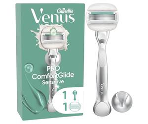 Gillette Venus - Rasoio da donna Pro ComfortGlide Sensitive, manico riutilizzabile, cartuccia di ricarica con 5 lame e nastro lubrificante contro la pelle secca, rasatura morbida anche pelli sensibili
