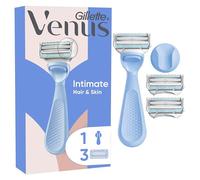 Gillette Venus Rasoio Donna Parti Intime per peli e pelle della zona Intima + 3 Lamette Donna di Ricambio, 1 Rasoio Parti Intime, 3 Lamette con Barra Anti-Irritazioni
