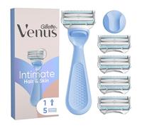 Gillette Venus Rasoio Donna Parti Intime per Peli e Pelle Della Zona Intima + 5 Lamette Donna di Ricambio, Rasoio Parti Intime, Lamette di Ricariche, con Barra Anti-Irritazioni