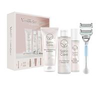 Gillette Venus + Satin Care, Set regalo composto da rasoio da donna a 2 lame, peeling, gel detergente e da rasatura 2 in 1, siero, borsa per cosmetici, regalo per donne