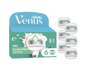 Gillette Venus Set di 6 ricariche per rasoio da donna Pro ComfortGlide per pelli sensibili, autentiche, cartucce a 3 lame e con un tocco di aloe vera, progettate per la cura della pelle secca