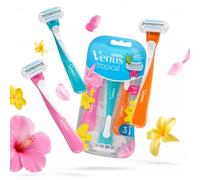 Gillette Venus Tropical - Rasoi usa e getta da donna, 3 pezzi, rasatura | Sistema a 3 lame, striscia MoistureRich, impugnatura ComfortGrip, profumo tropicale, gambe, braccia e ascelle
