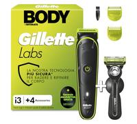 GilletteLabs Body + Rifinitore Intimo i3 Per Uomo | Per Corpo + Zona Intima Con 1 Pettini Per Il Corpo, Con Gancio Magnetico Per Doccia