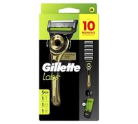 GilletteLabs Con barra per lo sfregamento, rasoio da uomo Champion Gold Edition, 1 manico, 5 lame, include custodia da viaggio per una comoda conservazione in movimento e gancio da parete per una