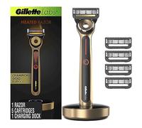 GilletteLabs Rasoio riscaldato Gold Edition - 1 Maniglia, 5 ricariche lama, 1 dock di ricarica