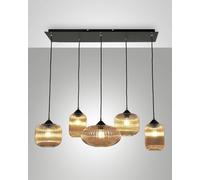 GILLIS LAMPADARIO A SOSPENSIONE IN VETRO COLORE AMBRA 5 LUCI ATTACCO E27