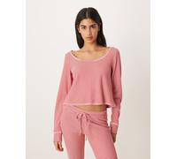 Gilly Hicks - Crop top a maniche lunghe a nido d'ape rosso a righe in coordinato L