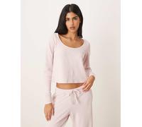 Gilly Hicks - Top a maniche lunghe rosa a nido d'ape con finiture in pizzo in coordinato L