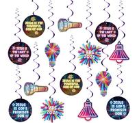 Gilprop 28 pezzi Vbs 2026 Decorazioni per feste Illuminazione a tema appeso vortice Gesù è la luce della parola decorazioni da appendere per Vbs Chiesa aula Forniture per feste