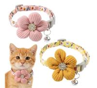 GILWUMO Set di 2 Collari per Cane con Fiori & Campanelli - Collare Cane Taglia Piccola, Taglia Regolabile per Cani & Gatti di tutte le Età (Rosa, Giallo)