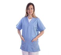 Gima - Casacca in Cotone e Poliestere, Divisa Ospedaliera, Colore Azzurro, Scollo a V, Mezza Manica, Unisex, Taglia M, per Medici, Veterinari, Infermieri e Personale Sanitario