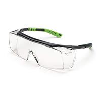 Univet | 5X7 Clear Plus, Occhiali Protettivi da Lavoro, Sovrapponibili agli Occhiali da Vista, Lenti Antigraffio, (EN166, EN170)Gun metal/Verde.