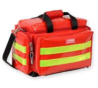 GIMA Borsa Emergenza Smart con Trolley Media, Colore Rosso, Doppie Strisce Gialle Rifrangenti, Tasche Esterne, Divisori Interni, Borsetta Staccabile con Finestra Trasparente, Misura 56x32,5x49 cm