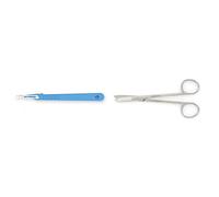 GIMA - Bisturi in Acciaio Inox, Manico in ABS, Sterili e Monouso, Standard, Misura n. 15, 10 Bisturi Singolarmente Confezionati & Forbici Spencer Levapunti, Misura 13 cm, in Acciaio Inox