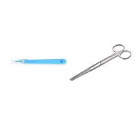 GIMA - Bisturi in Acciaio Inox, Manico in ABS, Sterili e Monouso, Standard, Misura n. 15, 10 Bisturi Singolarmente Confezionati & Forbici Chirurgiche Rette, Punte Smusse, Misura 16 cm
