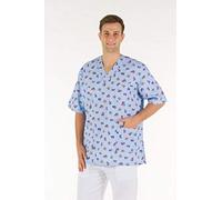 Gima - Casacca 100% Cotone Ottima Qualità, Unisex, Scollo a V, Mezza Manica a Giro, Linea Professionale, per Medici, Veterinari, Infermieri e Personale Sanitario, Blu (Fantasia), L