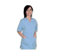 Gima - Casacca in Cotone e Poliestere, Divisa Ospedaliera, Colore Azzurro, Scollo a V, Mezza Manica, 5 Bottoni, Unisex, Taglia S, per Medici, Veterinari, Infermieri e Personale Sanitario