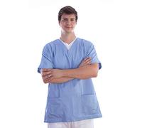 Gima - Casacca in Cotone e Poliestere, Divisa Ospedaliera, Colore Azzurro, Scollo a V, Mezza Manica, Unisex, Taglia XXXL, per Medici, Veterinari, Infermieri e Personale Sanitario