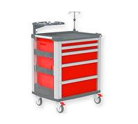 GIMA - Compact medium kart emergenza, in alluminio, con 5 cassetti, rosso, 804x616xh975 mm, 45667
