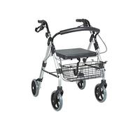 GIMA, Deambulatore per Anziani, Adulti o Disabili, in Alluminio, Leggero, Pieghevole, con Seduta, Cestello, 4 ruote, Freni Posteriori, Colore Grigio, Altezza Regolabile.