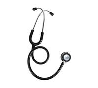 GIMA Evolve Stetoscopio Duofono, Doppia Testa Brillante Ø 48 e 36 mm, Anello Nero, Lira Nera in PVC, Archetto a Specchio, Lunghezza 75 cm, Etichetta Nome e Kit di Ricambi di Olive e Membrane