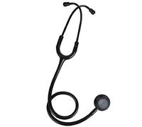 GIMA Evolve Stetoscopio Duofono, Doppia Testa Nera Ø 48 e 36 mm, Lira, Anello e Archetto Neri, Lunghezza 75 cm, Etichetta Nome, Kit di Ricambi di Olive e Membrane