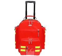GIMA Logic 2 Zaino Emergenza, in PVC, con Trolley, 6 Borsette Colorate, 2 Tasche Frontali e 2 laterali, Colore Rosso e Doppie Strisce Gialle Rifrangenti, Cinghie per Tracolla, Misura 49 x 31 x 57 cm