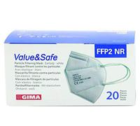Gima Mascherina Filtrante FFP2 Value&Safe, 5 Strati, Colore Bianco, Ergonomica, Pieghevole, Antipolvere, Elastici Flessibili ed Estensibili, DPI Classe III, 20 Unità in Bustine Singole, GB,FR,ES,PT,DE