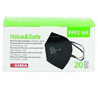 Gima Mascherina Filtrante FFP2 Value&Safe, 5 Strati, Colore Nero, Ergonomica, Pieghevole, Antipolvere, Elastici Flessibili ed Estensibili, DPI Classe III, 20 Unità in Bustine Singole, GB,FR,IT,ES,PT