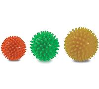 Gima - Palline Da Massaggio, Senza Lattice, Set di 3 Palline a Riccio di Diversa Dimensione 6, 7, 8 cm di Diametro, Colori Rosso, Verde, Arancione.