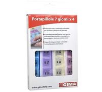 GIMA - Portapillole Settimanale 7 Giorni x 4, Mattina, Pomeriggio, Sera, Pre-Letto, Lingua Italiano, 4 Colori Trasparenti, Rosa, Giallo, Lilla e Azzurro, Compatto e Portatile.
