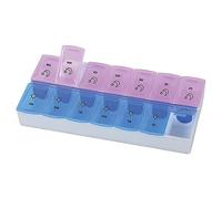 Gima, Portapillole Settimanale, a 7 scomparti con i giorni in inglese e 2 spazi distinti per le pastiglie della mattina (viola) e del pomeriggio (azzurro), in plastica resistente, 41500