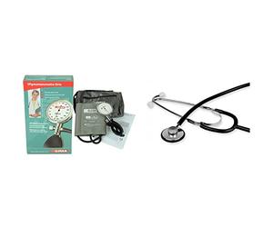 GIMA Sfigmomanometro Manuale Sirio con Misuratore di Pressione Da Braccio & Stetoscopio Fonendo TRAD, Adulti, Colore Lira Nero, Padiglione Ø 43,5 mm