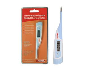 GIMA - Termometro Digitale Istantaneo, 8 Secondi, °C/°F, per Adulti e Bambini, Punta Flessibile, Impermeabile, con Ampio Display LCD, Allarme Febbre e Scatola Appendibile.