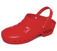 Gima - Zoccoli Professionali con Laccetto Reclinabile e Regolabile, Anatomici, Unisex, Antiscivolo, Antistatici, Tomaia Non Forata, Suola Forata, Colore Rosso, Misura 42 EU, 1 Paio