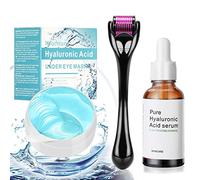 Gimammay Microneedling Kit Dermaroller 0,5 mm & e Acido Ialuronico Siero Viso 30ml & Eye Patch, Eye Mask, Maschera per gli occhi idratante all'acido ialuronico, Rimozione di borse e occhiaie, 60 pezzi