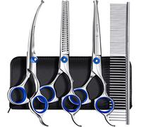 Gimar Professional 5 in 1 Scissori da toelettatura per cani 4Cr con punta rotonda di sicurezza, taglio dritto e curvo ricoperto di titanio pesante e cesoie curve