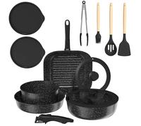 Gimars 14pcs Set di Padelle Antiaderente da 14PCS con 2 Manici Rimovibili