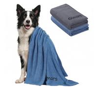 Gimars 2 pezzi asciugamano cane in microfibra, super assorbente, asciugatura rapida, 75x35 cm, blu e grigio, per asciugare dopo il bagno o la pioggia