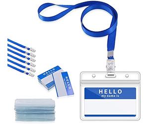 Gimars 30set Porta ID Badge da Collo Orizzontale Impermeabile e Trasparente con Cordino e PortaPass Carte per Uso da Lavoratori Impiegati Studenti Conferenza Blu