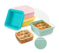 Gimars 4 Contenitori in Silicone con Copechio da Freezer,Contenitore per Congelamento Alimenti,Stampi di Cubetti Zuppe Salse Souper Cubes,Vassoio Emertico Per Congelatore in Silicone 500ml*4